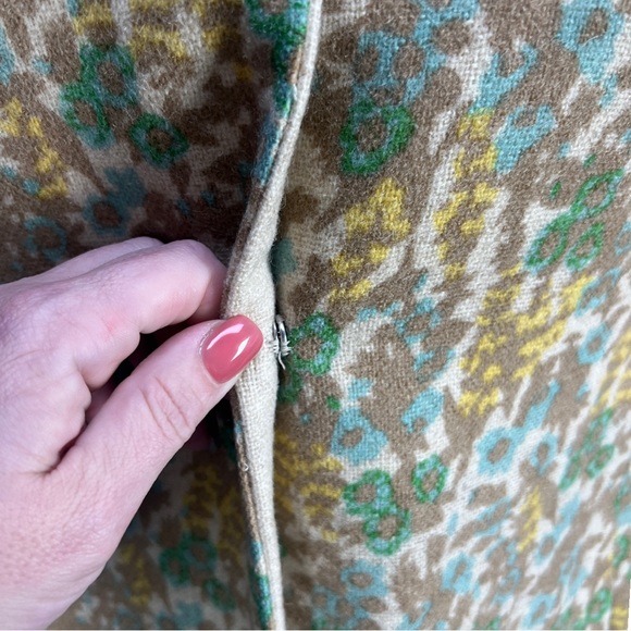 VTG 1960's KLEIST Latest Fashion Cream Yellow Green & Brown Wool Nehru Coat - Picture 3 of 11